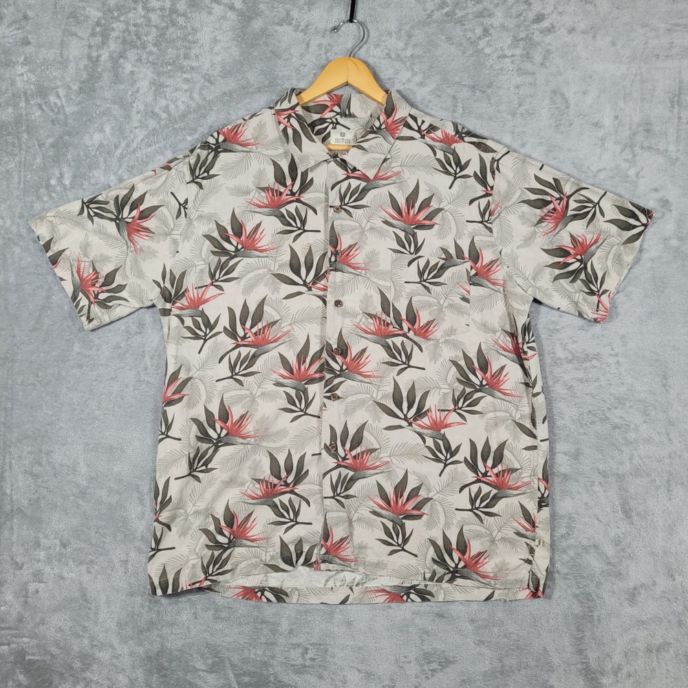 Solitude Button Up Shirt Mens XXL Beige Washable Silk Tropical Floral